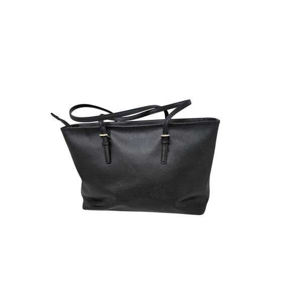 MICHAEL KORS Jet Set Saffiano Leather Black Tote Bag Career Minimalist Classic - Picture 2 of 6